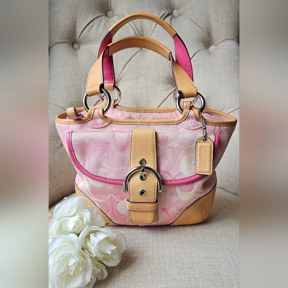 Vintage Coach Soho Signature Optic Jacquard Mini Bag Purse Tote # 1853 ( Pink ) - Picture 1 of 12
